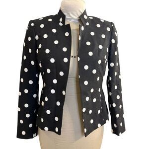 Kasper Open Front Polka Dot Blazer Stand Up Collar Sz. 4P Career